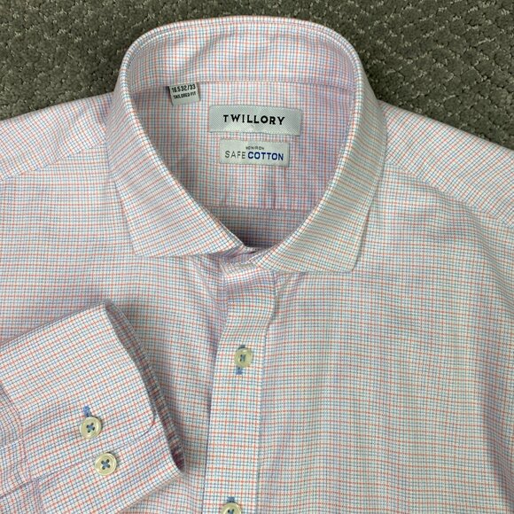 Twillory Shirt Men's 16.5 32/33 White Blue Pink Button Down Performance Non Iron - Picture 1 of 14